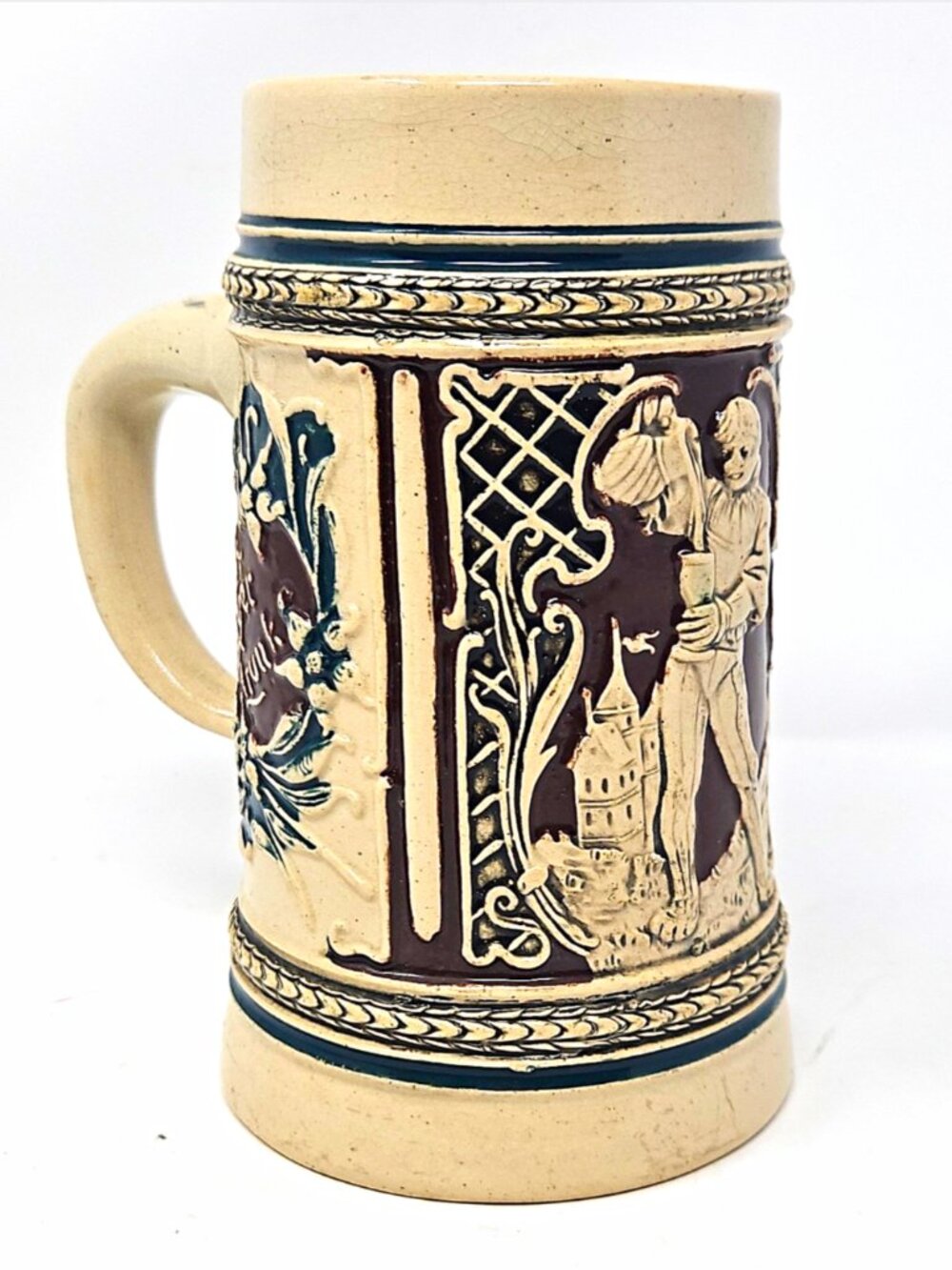 Antique 1900 Simon Gerz Stoneware Proverb Beer Stein Westerwald 1/2L Germany 6"